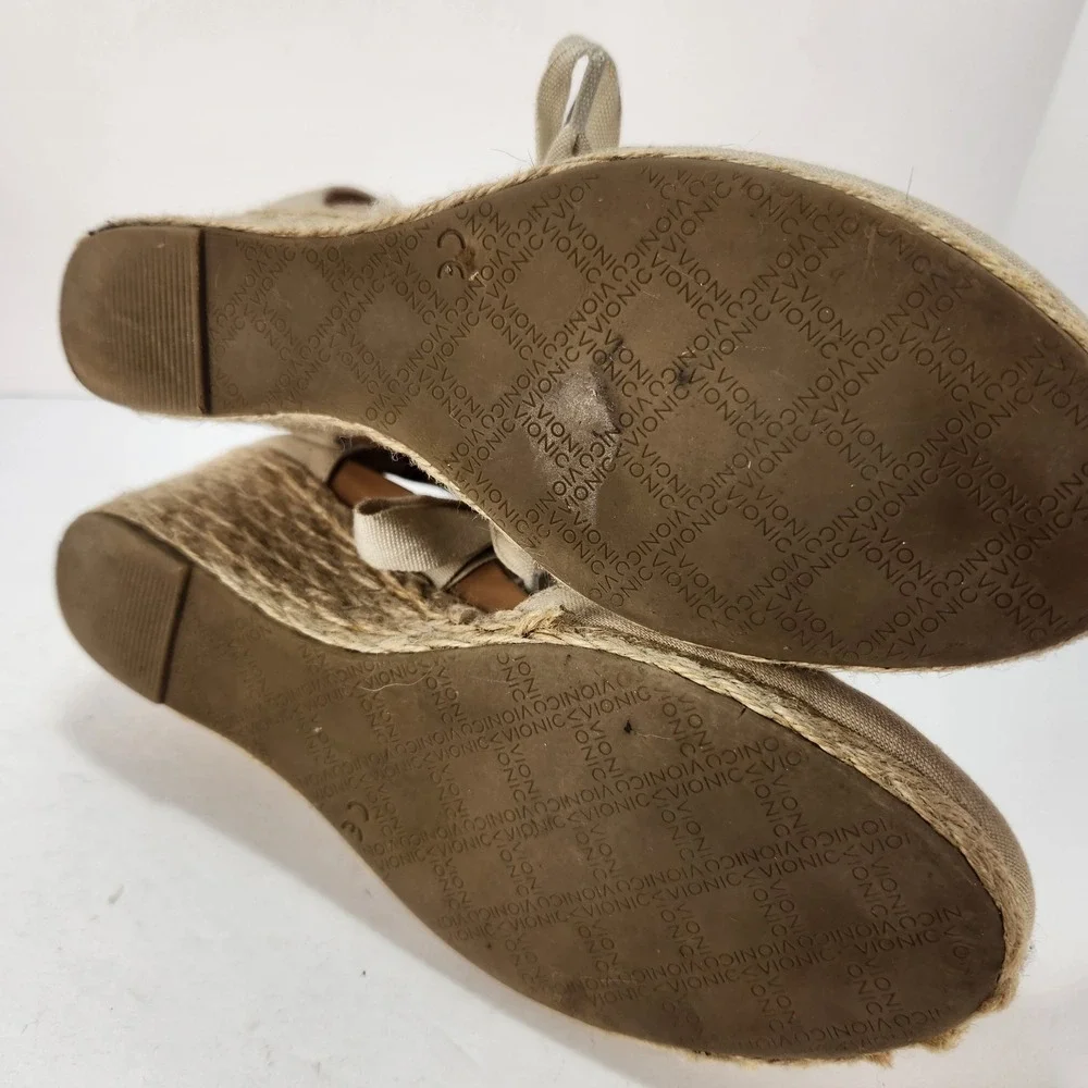 Vionic Women's‎ Preppy Lace-up Platform Wedge Sandals Beige Size 6.5